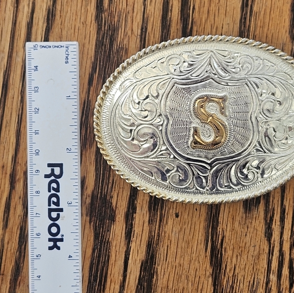 Massive Heavy Justin Mexico Silver Gold Western Belt Buckle - Picture 4 of 6